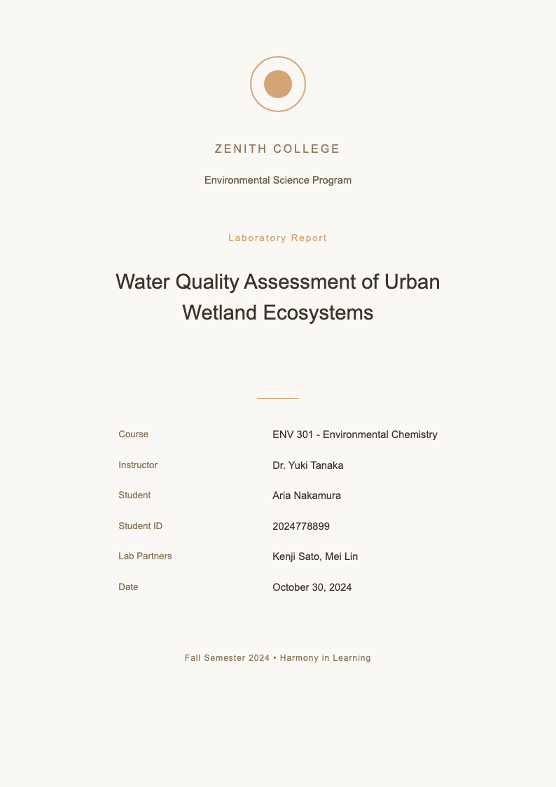 Japandi minimalist lab report cover page